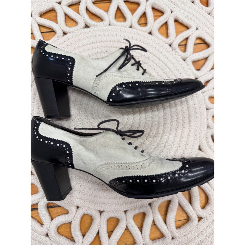 Robert Clergerie Paris Wingtip Brogue Shoes Black Cream Leather Lace Up Sz 10 - Picture 5 of 9